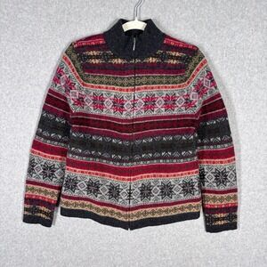Vintage Eddie Bauer AKA 100% Lambswool Fair Isle Cardigan Sweater Small Nordic‎